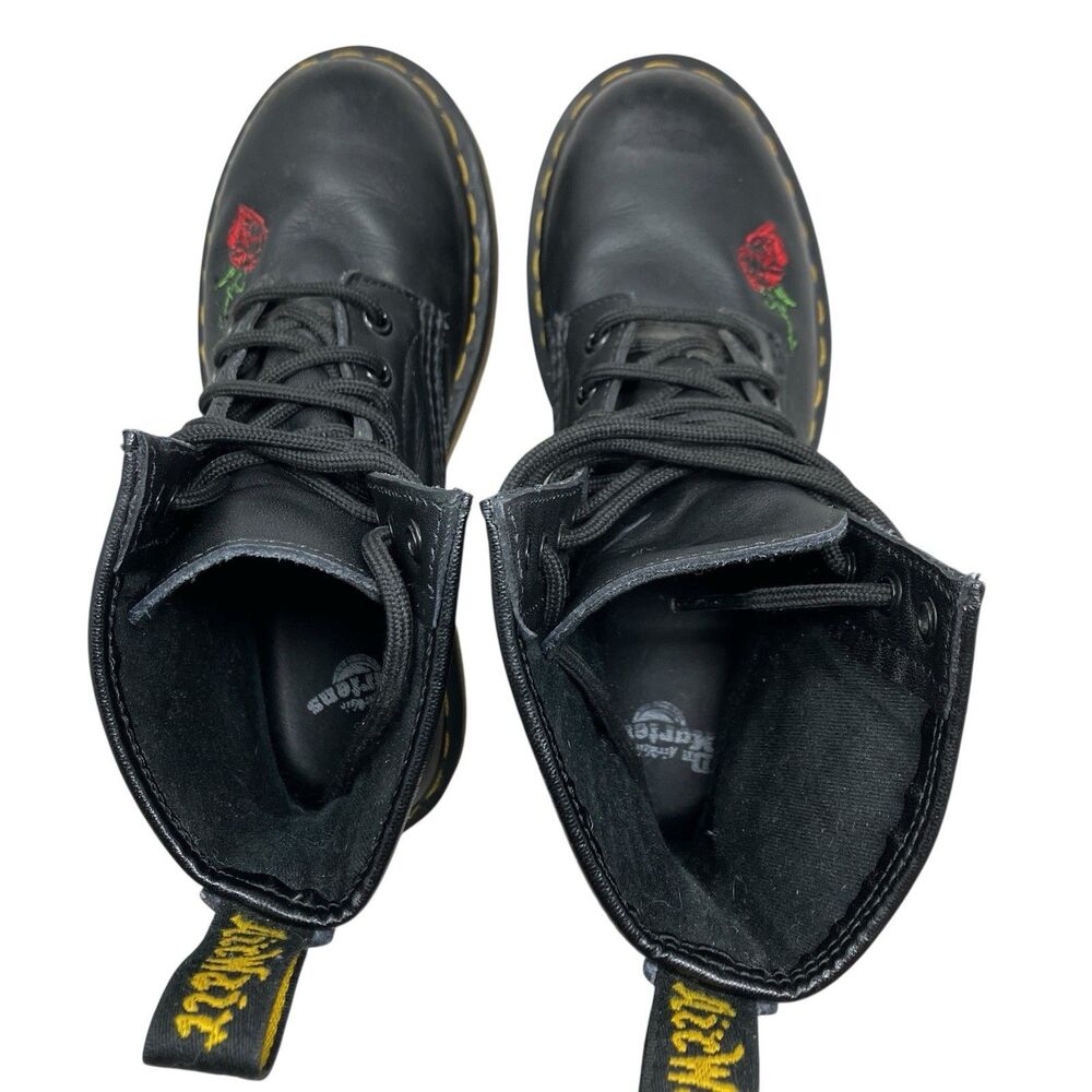 Dr Martens Black Leather 1460 Vonda Roses Floral Combat Embroidered Boots - Picture 11 of 15